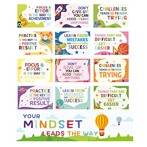 CREATCABIN 13 Stück Growth Mindset Klassenzimmer-Dekoration Banner Poster Schild Pinnwand Zum Aufhängen Wandkunst Dekor Für Schulanfang Lehrer Grundschule Mittelschule College-Thema Bunt 100x25 cm von CREATCABIN