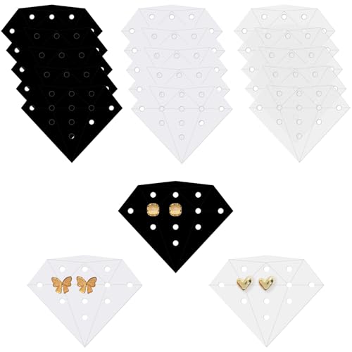 CREATCABIN 15 Stück Acryl Ohrring Displaykarte 10 Löcher Acryl Ohrringhalter Organizer Diamant Ohrstecker Schmuckaufbewahrung Display Für Ohrstecker Damen 5x4cm Transparent/Schwarz/Weiß von CREATCABIN