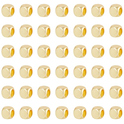 CREATCABIN 160 Stück Echte 18K Vergoldete Messingperlen,Kleine Würfel-Abstandsperlen,Goldperlen,Quadratisch,Lose,Glatte Mini-Perlen,Stapelbare Metallperlen,Eckenlos,Für DIY,Schmuckherstellung,3mm von CREATCABIN