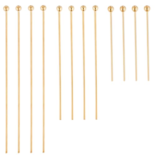CREATCABIN 180 Stück,3 Stile,Echte 18 Karat Vergoldete Messing-Kugelkopfnadeln,Schmucknadeln,Biegbare Kopfnadeln Mit Langem Ende Für DIY-Charm-Perlen,Basteln,Schmuckherstellungszubehör 45/35/24mm von CREATCABIN