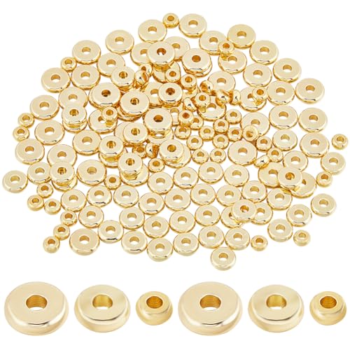 CREATCABIN 180 Stück Flache,Runde Abstandsperlen,18 Karat Vergoldetes Messing,Scheibenperlen,Rondelle,Glatte Metall-Abstandsperlen,Winzige,Lose Donuts Für DIY,Schmuckherstellung,Zubehör 4,6,7mm von CREATCABIN