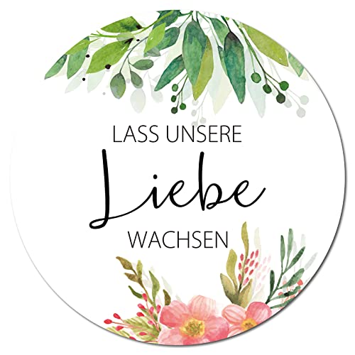 CREATCABIN 192 Stück Let Love Grow Aufkleber Grün Hochzeit Aufkleber Blumen Geschenketiketten Für Geburtstagsfeier Hochzeitseinladung Shops Umschlagsiegel 1.77 Zoll-Lass Unsere Liebe Wachsen(Deutsch) von CREATCABIN