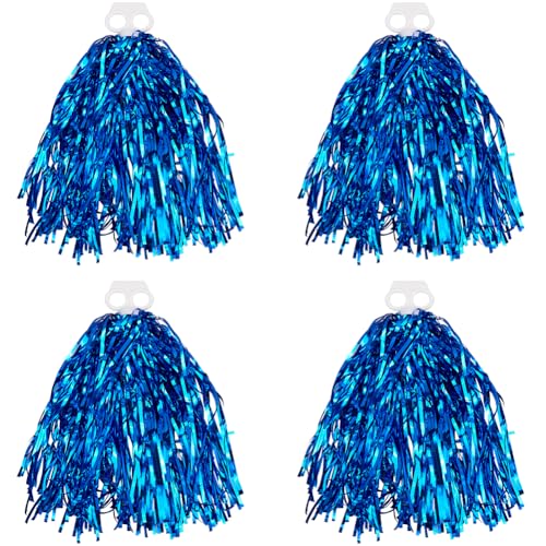 CREATCABIN 4 Stück Cheerleading Pom Poms Cheerleader Pomps Metallic Folien Pom Poms Mit Schlagstockgriff Cheerleader Pompons Für Anfeuerungsteams Training Partys Tanzen Bühnenauftritte Feiern 36x36cm von CREATCABIN