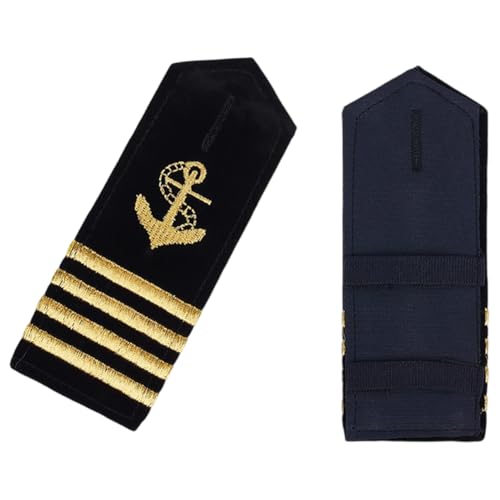 CREATCABIN 2 Stück Schulterklappen Epauletten Gold Anker Epauletten Mit Vier Balken Professionelle Uniform Balken Schulterklappen Abzeichen Kapitän Matrose Insignien Schieber Cosplay 13.5x5cm Schwarz von CREATCABIN