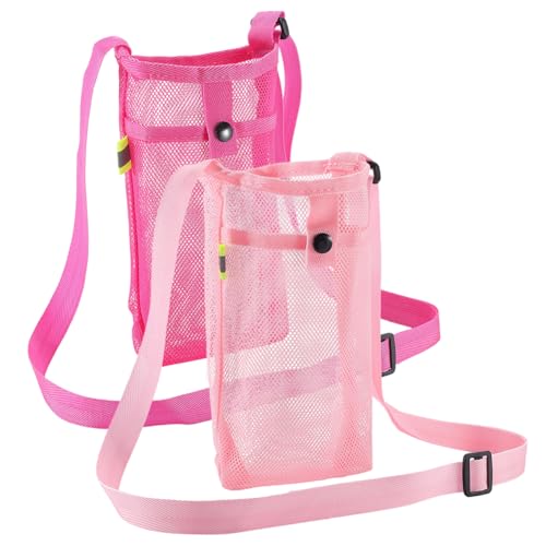 CREATCABIN 2 Stück Wasserflaschenhalter Riemen Tragbare Wasserflaschen Tragetasche Netzstoff Leicht Verstellbarem Schultergurt Tasche Leicht Reinigen Für Wanderungen Fitnessstudio 20x12cm Pink Fuchsia von CREATCABIN