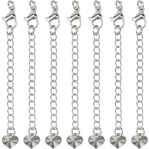 CREATCABIN 20 Stück Kettenverlängerungen Für Halsketten,Messingkabelkettenverlängerung,Verstellbare Kettenglieder Mit Karabinerverschluss,Herzkettenlaschen Für DIY-Schmuck,Armbänder,Silber,6.5cm von CREATCABIN