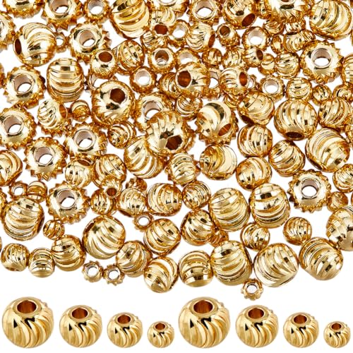 CREATCABIN 200 Stück,4 Größen,Echte 18 Karat Vergoldete Gewellte Runde Abstandsperlen,Winzige Kürbiskugeln Aus Antikem Messing,Lose Perlenanhänger,DIY-Schmuckherstellung,Basteln Halsketten,Armbänder CREATCABIN 200 Stück,4 Größen,Echte 18 Karat Vergoldete Gewellte Runde Abstandsperlen,Winzige Kürbiskugeln Aus Antikem Messing,Lose Perlenanhänger,DIY-Schmuckherstellung,Basteln Halsketten,Armbänder von CREATCABIN