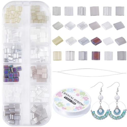 CREATCABIN 240Stück 2-Loch-Tila-Perlen-Set,12 Farben,Gemischte Japanische Glasperlen,Große Rechteckige Mini-Quadrat-Perlennadeln,Elastischer Faden Für Armbändern,Halsketten,Ohrringen,Schmuck,5mm,Grau CREATCABIN 240Stück 2-Loch-Tila-Perlen-Set,12 Farben,Gemischte Japanische Glasperlen,Große Rechteckige Mini-Quadrat-Perlennadeln,Elastischer Faden Für Armbändern,Halsketten,Ohrringen,Schmuck,5mm,Grau von CREATCABIN