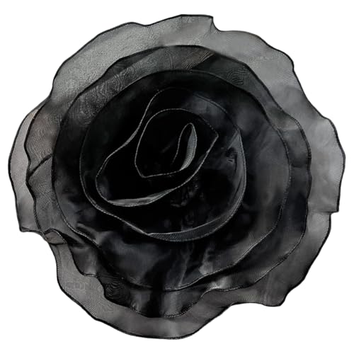CREATCABIN 26cm Große Schwarze Extra Große Rosenblumenbrosche Große Kamelienbrosche Zierlicher Organza Satinstoff Florale Reversnadeln Für Damen Kleider Hochzeiten Partys Bankette Kleidung Accessoires von CREATCABIN