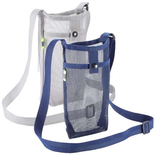 CREATCABIN 2Stück Wasserflaschenhalter Gurt Tragbare Wasserflaschentasche Netzstoff Leicht Verstellbarer Schultergurttasche Leicht Zu Reinigen Für Wandern Fitnessstudio Camping Reisen 20x12cm Blaugrau von CREATCABIN