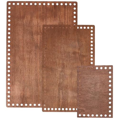 CREATCABIN 3 Stück 3 Größen Holzkorbsockel Häkelkorbboden Natürliches Holz Unbehandelt Braun Rechteckig Blank Moses Strickformer Sockel DIY Weben Basteln Heimdekoration von CREATCABIN
