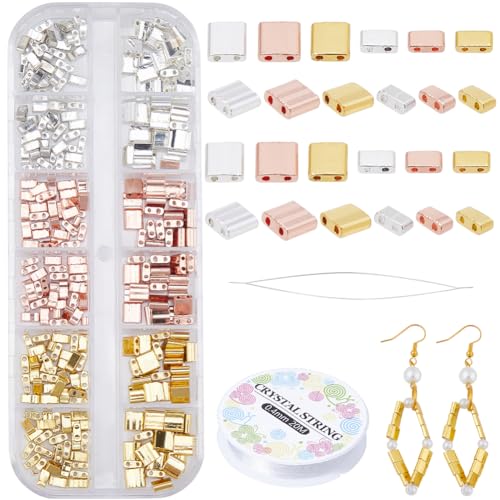 CREATCABIN 300 Stück 2-Loch-Tila-Perlen-Set,6 Stile,Gemischte Glas-Rocailles,Rechteckig,Mini,Undurchsichtig,Quadratisch,Perlennadeln,Elastischer Faden Für Herstellung Armbändern,Schmuck,Gold Silber CREATCABIN 300 Stück 2-Loch-Tila-Perlen-Set,6 Stile,Gemischte Glas-Rocailles,Rechteckig,Mini,Undurchsichtig,Quadratisch,Perlennadeln,Elastischer Faden Für Herstellung Armbändern,Schmuck,Gold Silber von CREATCABIN