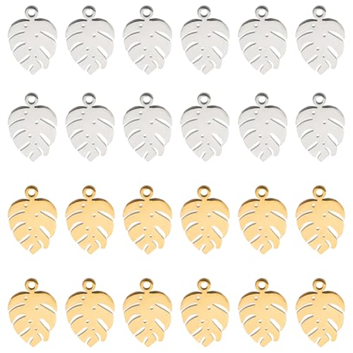 CREATCABIN 32 Stück Monstera-Blatt-Anhänger,Tropische Pflanzenblätter,Flach,Hohl,Gold,Silber,Vintage-Stil,Edelstahl,Für Schmuckherstellung,DIY-Bastelbedarf,Halsketten,Ohrringe,Weihnachten,24x21 mm CREATCABIN 32 Stück Monstera-Blatt-Anhänger,Tropische Pflanzenblätter,Flach,Hohl,Gold,Silber,Vintage-Stil,Edelstahl,Für Schmuckherstellung,DIY-Bastelbedarf,Halsketten,Ohrringe,Weihnachten,24x21 mm von CREATCABIN
