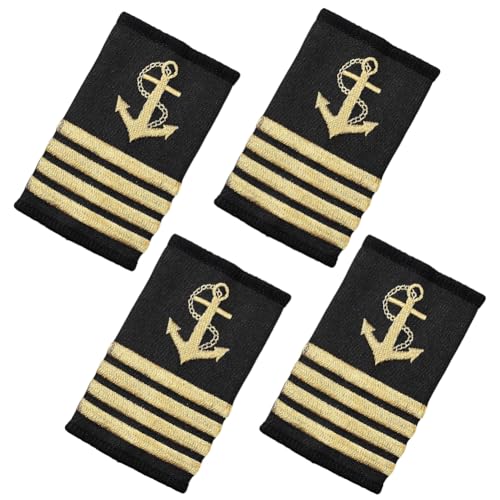 CREATCABIN 4Stück Schulterklappen Goldene Anker Epauletten Mit Vier Balken Professionelle Uniform Balken Schulterklappenabzeichen Goldene Streifen Kapitän Matrosen Schieber Für Cosplay 8x5.2cm Schwarz CREATCABIN 4Stück Schulterklappen Goldene Anker Epauletten Mit Vier Balken Professionelle Uniform Balken Schulterklappenabzeichen Goldene Streifen Kapitän Matrosen Schieber Für Cosplay 8x5.2cm Schwarz von CREATCABIN