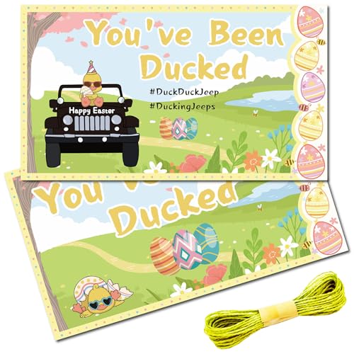 CREATCABIN 50 Stück Ostern You've Been Ducked-Karten,Entenanhänger,Karte,Entenei,Gras,Rechteckige Ente-Jeep-Anhänger,Ducking-DIY-Jeep-Entenkarte Für Gummienten-Jeeps,Auto-Dekoration,Geschenk,8.75x5cm von CREATCABIN