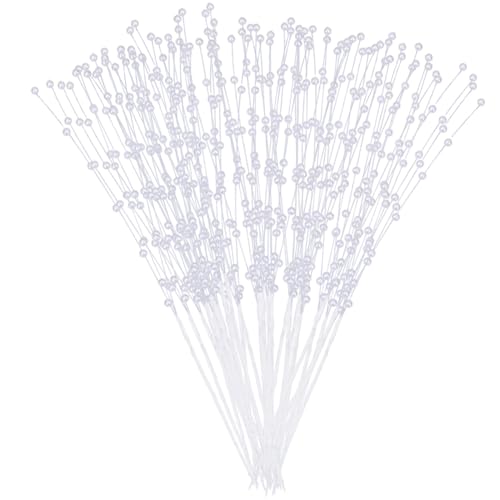 CREATCABIN 50 Stück Perlenstrauß Zubehör Perlen Zum Basteln 4mm Stäbchen Für Heimwerkerarbeiten Künstliche Perlen Perlenschnur Für Hochzeit Brautblumen Zur Dekoration Party Ikebana 23.5cm Weiß von CREATCABIN