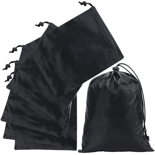 CREATCABIN 6 Stück Schwarzer Kordelzugbeutel Knebelverschluss Wasserdichter Nylon Gurt Und Beutel Für Liederzeug Leichte Aufbewahrungstasche Mit Kordelzug Für Fitnessstudio Schwimmen Yoga 30x20cm von CREATCABIN