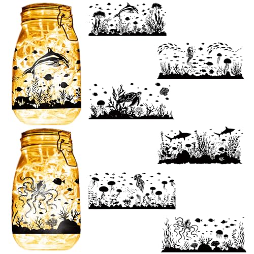 CREATCABIN 6 x Silhouetten Aufkleber Einmachgläser Ausschnitte Abziehbilder Meeresorganismen Scrapbook Wasserdichte PVC Lampenfolie Für Weihnachten Halloween Wände Fenster Milchglas Dekoration 9x10cm von CREATCABIN