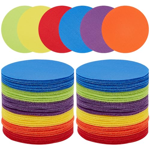 CREATCABIN 60 Stück Teppichmarkierungs Set Für Boden Farbenfrohe Kreisförmige Teppichmarkierungen Mehrzweck Klettverschluss Teppichaufkleber Mit 6 farbigen Materialien Für Früherziehung 10x10cm von CREATCABIN