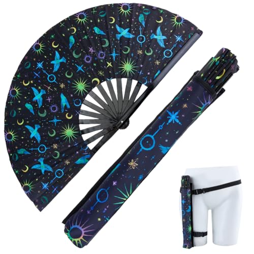 CREATCABIN 65cm Großer Rave Fächer UV Faltbarer Leuchtender Bambus Handfächer Verstellbar Mit Taschengürtel Für Männer Frauen Sommer Line Dance Partys Musikfestivals Club Performance Zubehör (Vogel) CREATCABIN 65cm Großer Rave Fächer UV Faltbarer Leuchtender Bambus Handfächer Verstellbar Mit Taschengürtel Für Männer Frauen Sommer Line Dance Partys Musikfestivals Club Performance Zubehör (Vogel) von CREATCABIN