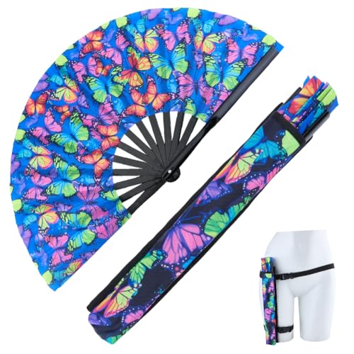 CREATCABIN 65cm Großer Rave Fächer UV Faltbarer Leuchtender Verstellbarer Bambus Handfächer Mit Taschengürtel Für Männer Frauen Sommer Line Dance Partys Musikfestivals Club Performance Schmetterling CREATCABIN 65cm Großer Rave Fächer UV Faltbarer Leuchtender Verstellbarer Bambus Handfächer Mit Taschengürtel Für Männer Frauen Sommer Line Dance Partys Musikfestivals Club Performance Schmetterling von CREATCABIN