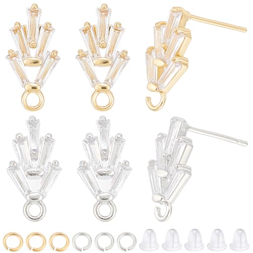 CREATCABIN 8 Paar Ohrstecker Aus Messing Mit Zirkonia In Blattform 2 Farben Kristallblütenblatt Mit Schlaufen Offene Biegeringe Für Die Herstellung von DIY Ohrringen Und Schmuckzubehör 14.2x7.5mm von CREATCABIN