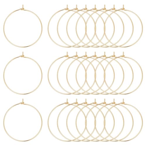 CREATCABIN 80 Stück Creolen-Beschläge,Echtes 18 Karat Vergoldetes Messing,Runde Ohrringe,Perlenring,Creolen,Offene Perlen,Ohrhaken Für Schmuck,Ohrringe,Herstellung,DIY,Handwerk,Kunstzubehör,Damen,25mm von CREATCABIN