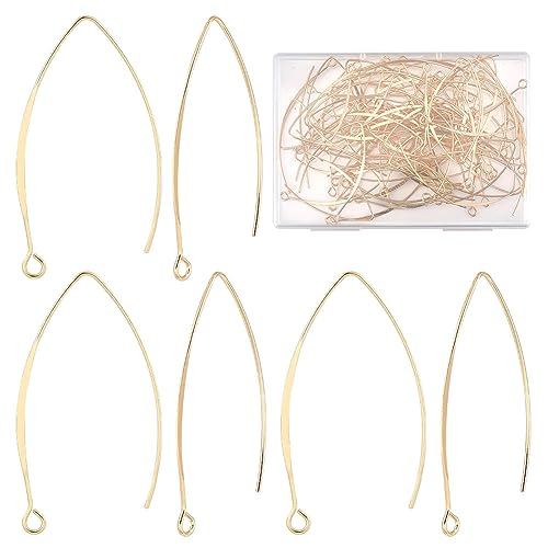 CREATCABIN 80 Stück lange V-förmige Ohrdraht, Marquise-Ohrringhaken, 18 Karat vergoldetes Messing, hängende Ohrdraht-Verbinder mit Schlaufe für DIY-Schmuckherstellung, Zubehör, 43 mm von CREATCABIN
