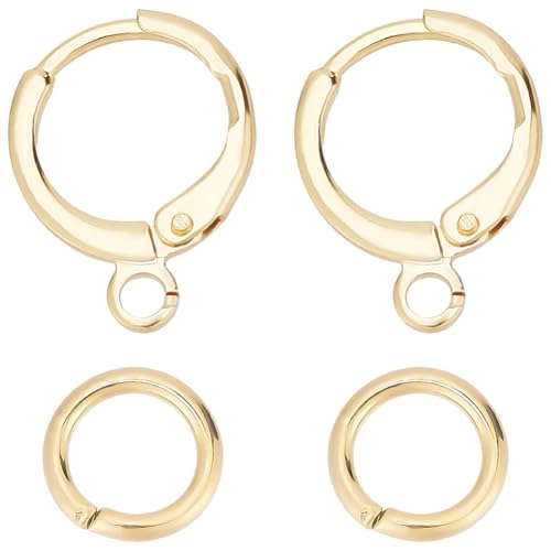CREATCABIN 96 Teiliges Set Zur Herstellung von Ohrringen Aus Messing 18 Karat Vergoldete Leverback Ohrringhaken Mit Aufhängeschlaufe Ersatzzubehör Für Ohrringe Offene Biegeringe Zur 14.7x11.7mm von CREATCABIN