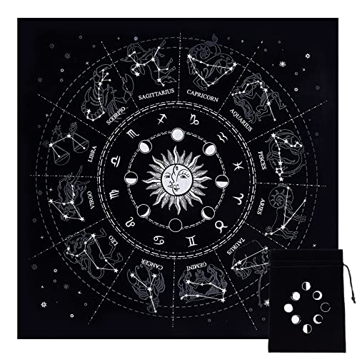 CREATCABIN Altartuch Mondphasen Sonne Himmelskonstellation Tarotdeck Spiritueller Wandteppich Tischdecke Heiliges Tuch Astrologie Mit Tarotkartentasche Für Wahrsagen Hexerei Pagan 49.2 x 49.2 cm von CREATCABIN