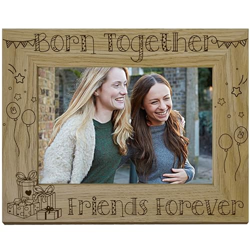 CREATCABIN Bilderrahmen Born Together Friends Forever Aus Holz Mit Gravur,Display-Tischrahmen,Beste Freundin,Ferngeschenke Zum Aufhängen An Der Wand,Weihnachten,Beste Freunde,Zuhause,21.8x16.8cm von CREATCABIN