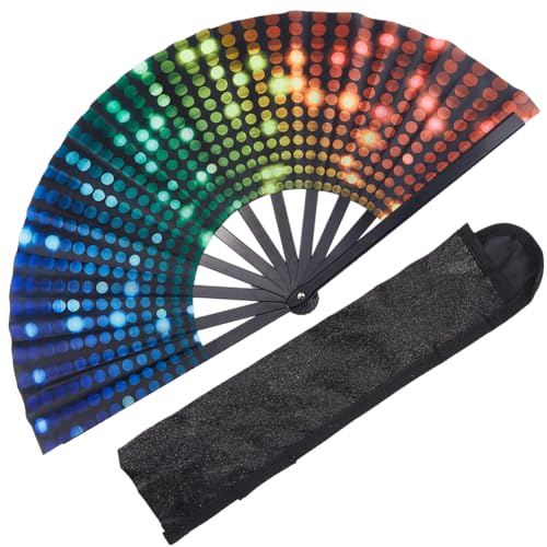 CREATCABIN 343x57x31.5mm Bunter Glitzernder Faltfächer Line Dance Popping Fan Clack Fächer Für Tanzaufführungen Hochzeitsdekor Rave Fächer Tragbarer Reise Sommer Kühlhandfächer Muttertagsgeschenke von CREATCABIN