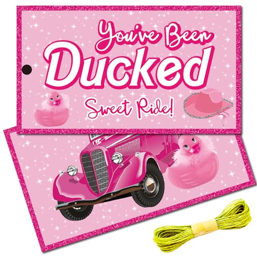 CREATCABIN Entenanhänger mit Loch und Bindfaden, für Auto, Jeeps, Geburtstagsparty, You've Been Ducked Sweet Ride Pink, 50 Stück von CREATCABIN