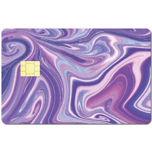 CREATCABIN Karten-Skin-Aufkleber,Wellen-Debit Kreditkarten-Skins,Violette Marmorierung,Personalisierbare Bankkarten-Schutzaufkleber,Blasenfrei,Schmal,Für EBT-Transport-Schlüsselkarte,7.3x5.4,(5) cm von CREATCABIN