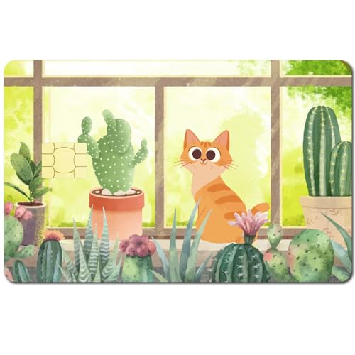 CREATCABIN Katzen-Kartenaufkleber,Kaktus-Design,Debit Kreditkarten,Cartoon-Motive,Personalisieren Bankkarten Schutz Aufklebern,Wasserfest,Entfernbar,Blasenfrei,Für Transport Schlüsselkarten,186x137mm von CREATCABIN