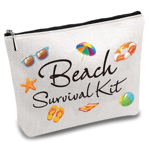 CREATCABIN Make Up Tasche Kulturbeutel Reisekosmetik Tragbares Canvas Make Up Etui Organizer Für Kleine Dinge Schmucketui Mit Reißverschluss Für Urlaub Freundin Ehefrau 7x10 Zoll Strand Überlebenskit von CREATCABIN