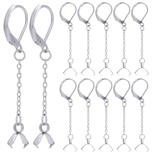 CREATCABIN Ohrhaken mit Klappbügel, französische Ohrringe, mit Perlenketten, 304 Edelstahl, für Schmuckherstellung, Bastelbedarf, Silber, 47 x 11 mm, 28 Stück von CREATCABIN