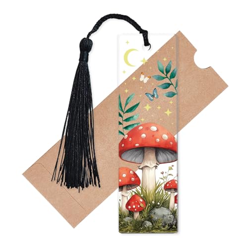 CREATCABIN Pilz Lesezeichen Rechteckige Lesezeichen Acryl Durchsichtiges Transparentes Seiten Lesezeichen Etikett Quaste Bedruckt Pflanzen Schmetterlingen Lesergeschenke Für Schriftsteller 3.5x12cm von CREATCABIN