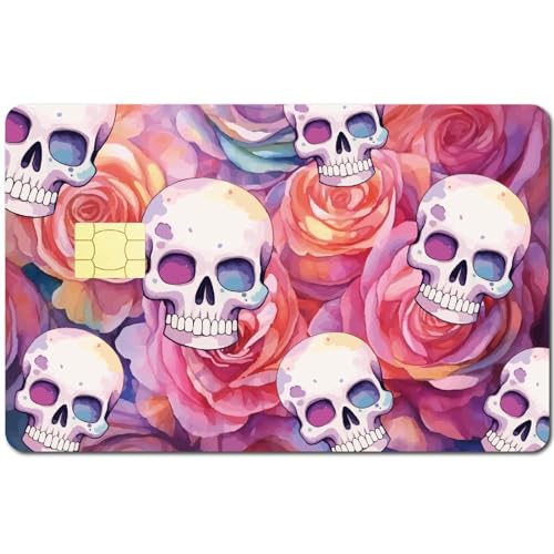 CREATCABIN Rosen-Kartenaufkleber Mit Totenkopf-Motiv,Für Debit- Und Kreditkarten,Skelett,Zum Personalisieren von Bankkarten,Zum Schutz von Aufklebern,Schmal,Für EBT-Transportschlüsselkarte,186x137mm von CREATCABIN