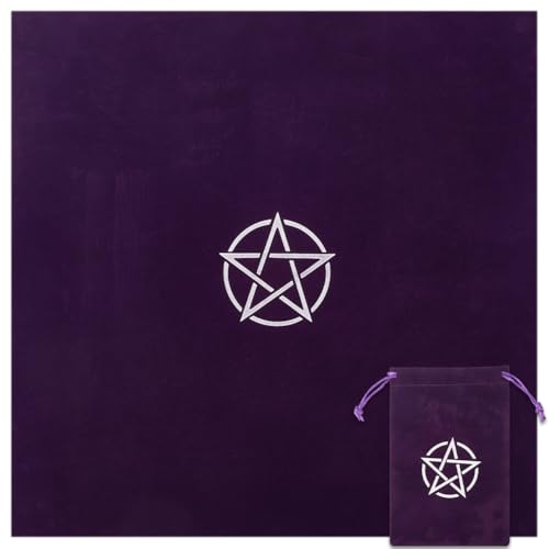 CREATCABIN Tarot Tischdecke Tarot Kartentaschen Quadratisches Altartuch Lila Pentagramm Stern Samtverpackung Schmuckbeutel Tarot Aufbewahrungswürfeltasche Mit Kordelzug Für Kristalle Wahrsagerei von CREATCABIN