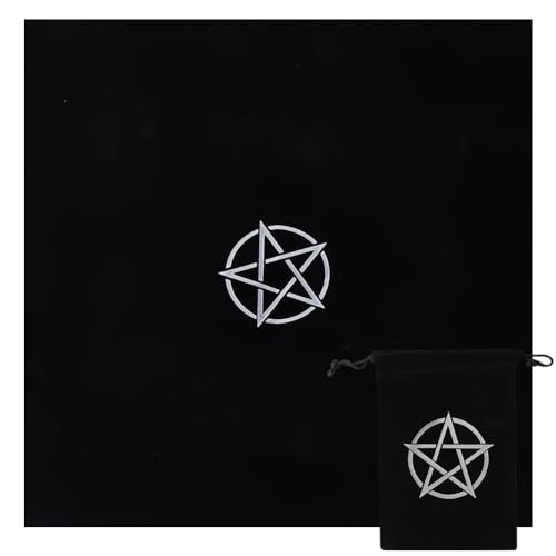 CREATCABIN Tarot Tischdecke Tarot Kartentaschen Quadratisches Altartuch Schwarzes Pentagramm Stern Samt Verpackungsset Schmuckbeutel Tarot Aufbewahrungstasche Mit Kordelzug Für Würfel Kristalle von CREATCABIN