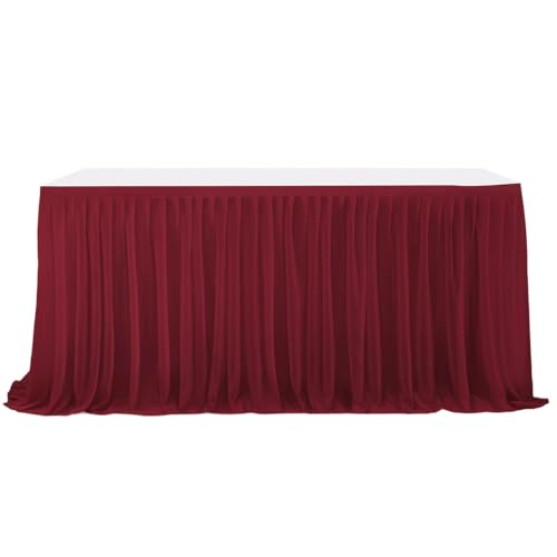 CREATCABIN Tischrock 6FT Tischröcke Rechteckige Plisseetische Schreibtischrock Rüschentischdecke Polyester Mit Klebeband Für Prinzessin Hochzeit Geburtstagsfeier Bankett Geschenkdekorationen Dunkelrot von CREATCABIN