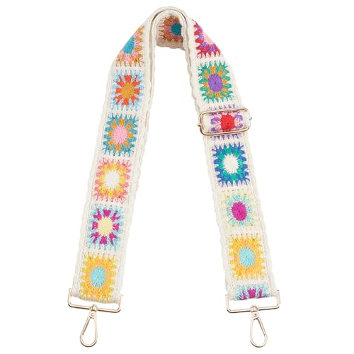 CREATCABIN Verstellbarer Schultergurt Mit Häkelblumen Taschenriemen Ersatz Crossbody Gurt Mit Goldenen Metallschnallen 2" breit Bunte Blumenstickerei Strick Für Gitarre Handtaschen Tragetaschen 79x5cm von CREATCABIN