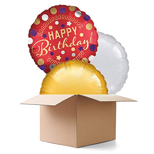 Ballongrüße/Geschenkballons/Ballonversand, Happy Birthday Satin rot, 3 Ballons von CREATIV DISCOUNT