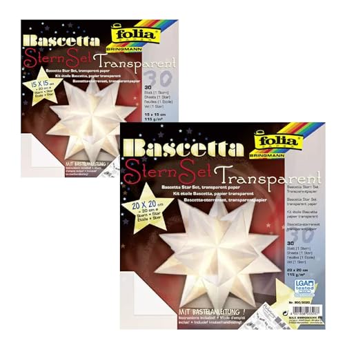 CREATIV DISCOUNT Faltblätter Set Bascetta-Sterne, Transparentpapier Weiß, extrastark, 15x15cm & 20x20cm jeweils 30 Blatt von CREATIV DISCOUNT
