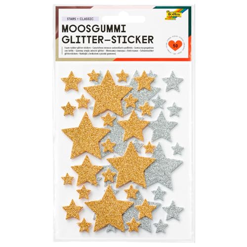 Moosgummi Glitter-Sticker Sterne Gold/Silber, 50 Stück in sortierten Größen von CREATIV DISCOUNT