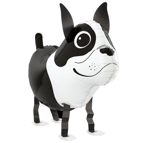 NEU Folienballon Airwalker Boston Terrier Hund, schwarz-weiß, 58x47cm von CREATIV DISCOUNT