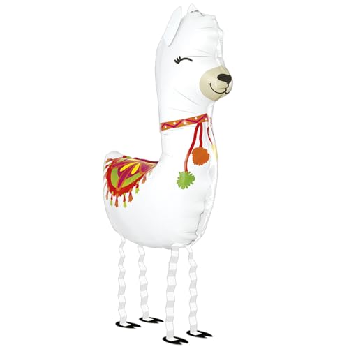 NEU Folienballon Airwalker Gemütliches Lama, weiß, 58x100cm von CREATIV DISCOUNT