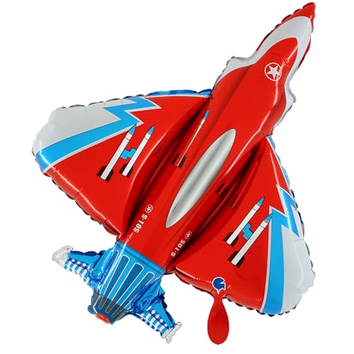 NEU Folienballon Düsenjet Starfighter, rot-blau, 86x67cm von CREATIV DISCOUNT