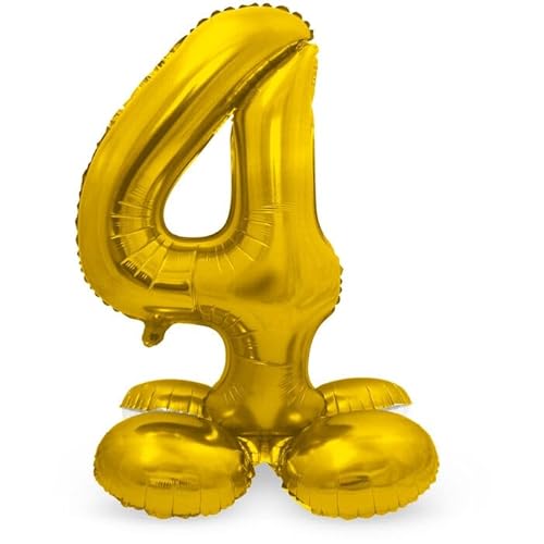 NEU Folienballon Große Zahl 4, mit Standfuß, Gold, ca. 72cm, Zahlenballon von CREATIV DISCOUNT